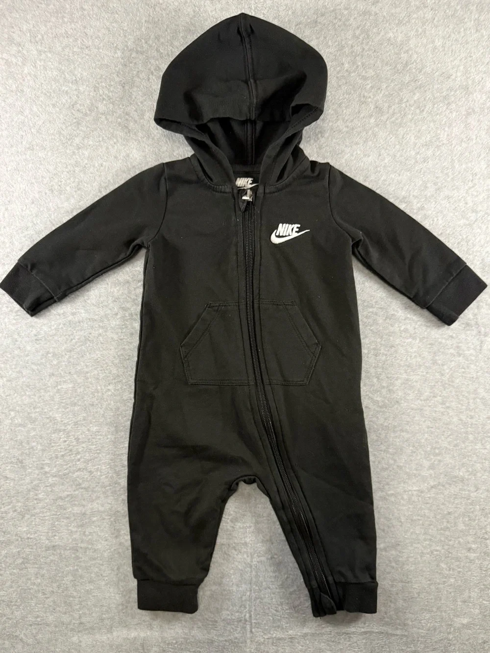Nike Black Hooded Baby One-Piece with Front Zip